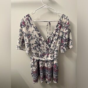 Pink and Blue Floral Short Sleeve Romper